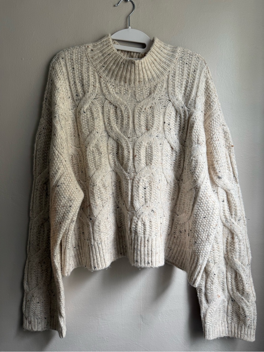 a.n.a A New Approach Cable Knit Speckled Mock Neck Sweater Large